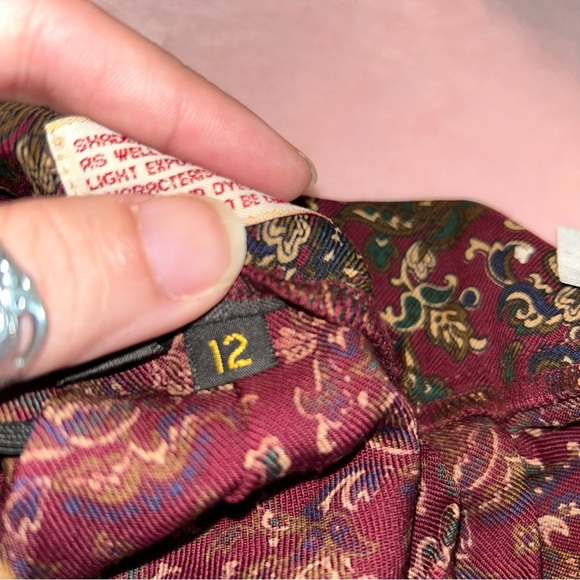 Nordstrom vintage burgundy paisley wool skirt 26” waist pockets *flawed - Picture 6 of 11